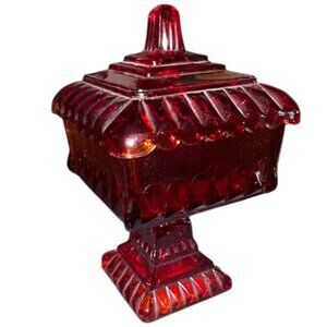 Vintage Red Flashed Jeannette Glass Wedding Box Footed Dish